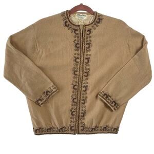 Alfred Wong Women’s Vintage Tan Hand Beaded Lined Cardigan S/M
